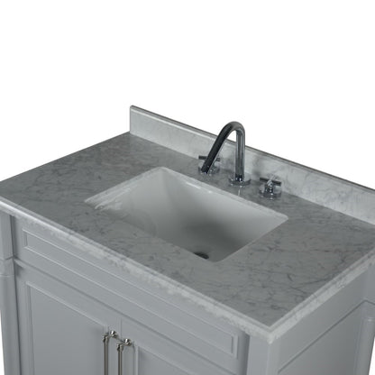 36" SINGLE VANITY IN L/GRAY WITH WHITE CARRRA MARBLE TOP
