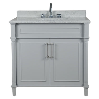 36" SINGLE VANITY IN L/GRAY WITH WHITE CARRRA MARBLE TOP