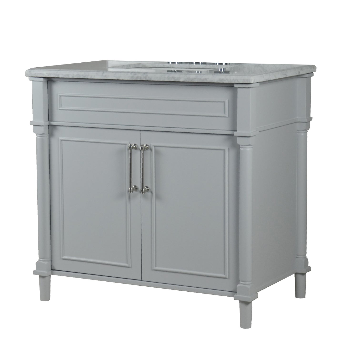 36" SINGLE VANITY IN L/GRAY WITH WHITE CARRRA MARBLE TOP