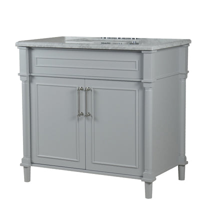 36" SINGLE VANITY IN L/GRAY WITH WHITE CARRRA MARBLE TOP