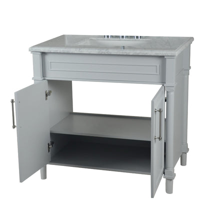 36" SINGLE VANITY IN L/GRAY WITH WHITE CARRRA MARBLE TOP