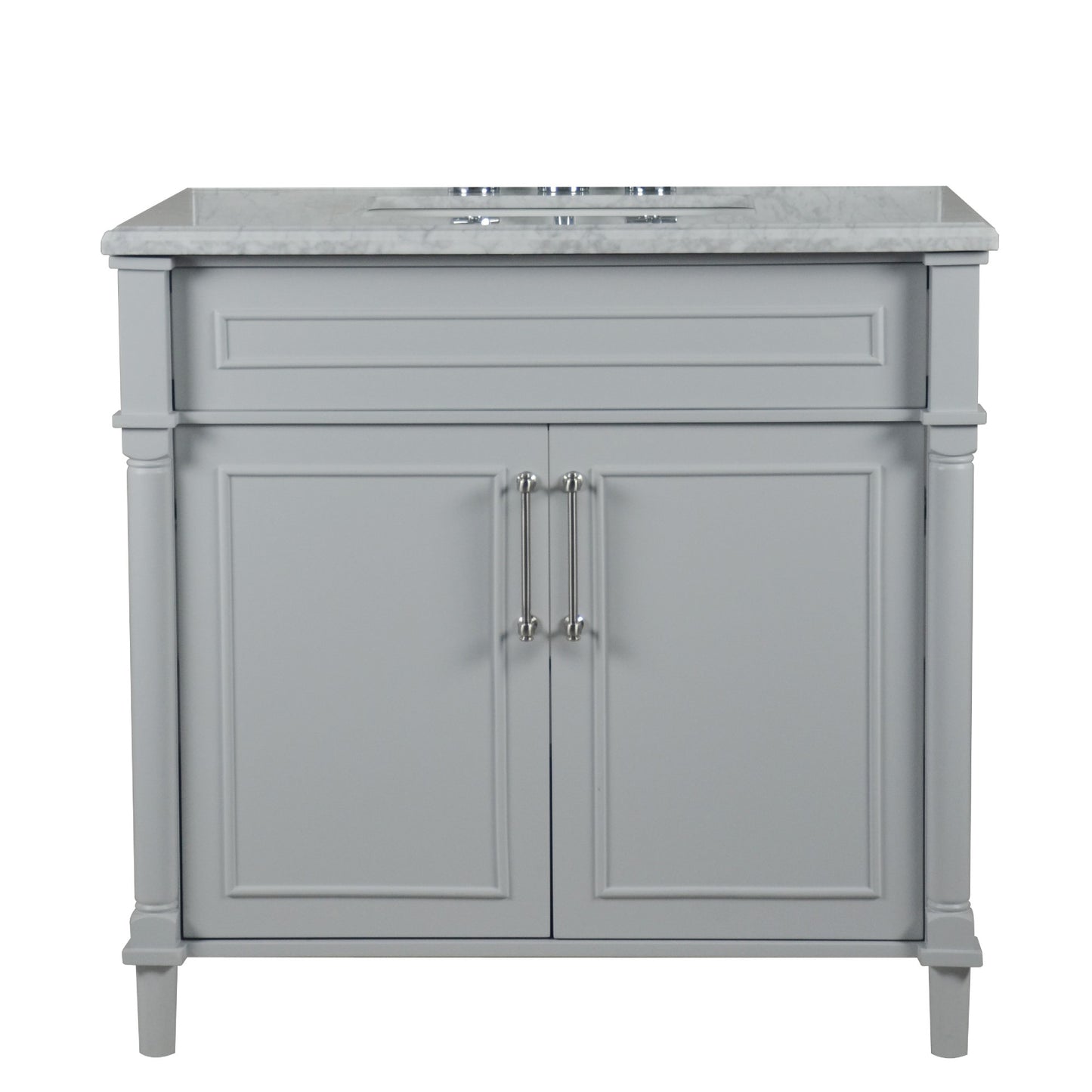 36" SINGLE VANITY IN L/GRAY WITH WHITE CARRRA MARBLE TOP