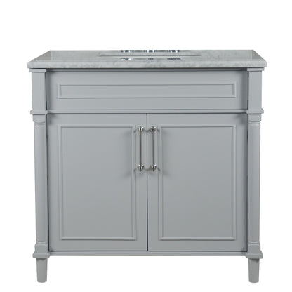 36" SINGLE VANITY IN L/GRAY WITH WHITE CARRRA MARBLE TOP
