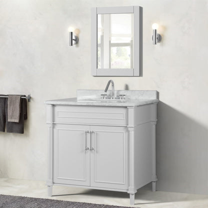 36" SINGLE VANITY IN WHITE WITH WHITE CARRRA MARBLE TOP
