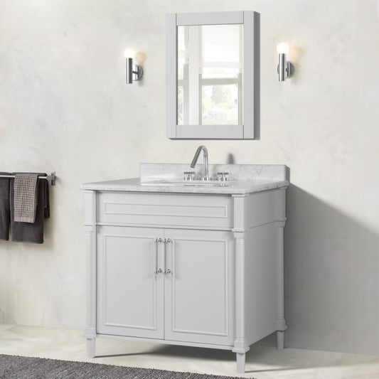 36" SINGLE VANITY IN WHITE WITH WHITE CARRRA MARBLE TOP
