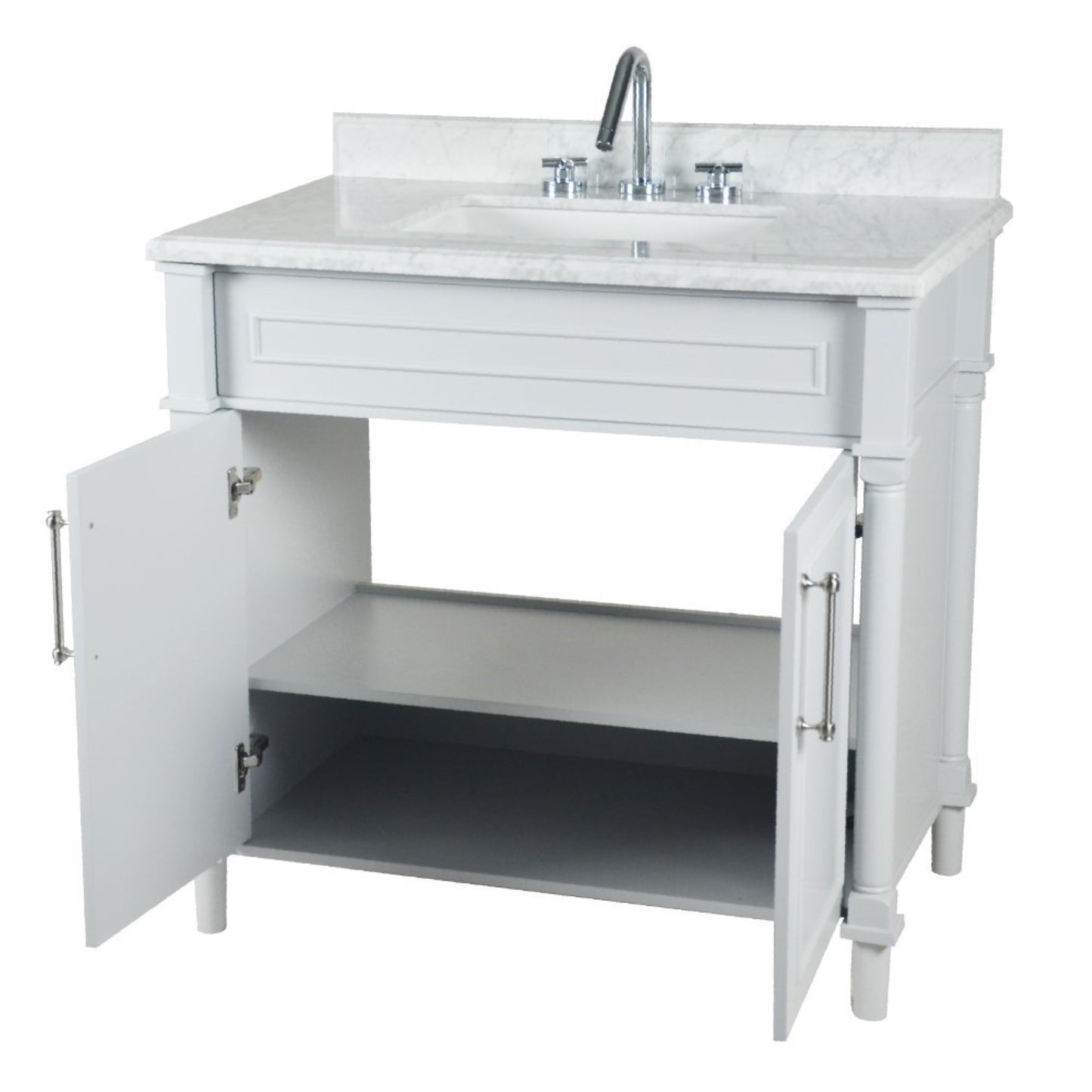 36" SINGLE VANITY IN WHITE WITH WHITE CARRRA MARBLE TOP