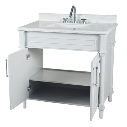 36" SINGLE VANITY IN WHITE WITH WHITE CARRRA MARBLE TOP