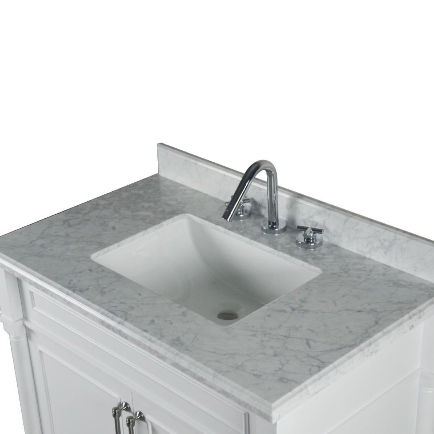 36" SINGLE VANITY IN WHITE WITH WHITE CARRRA MARBLE TOP