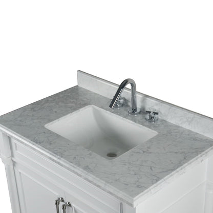 36" SINGLE VANITY IN WHITE WITH WHITE CARRRA MARBLE TOP