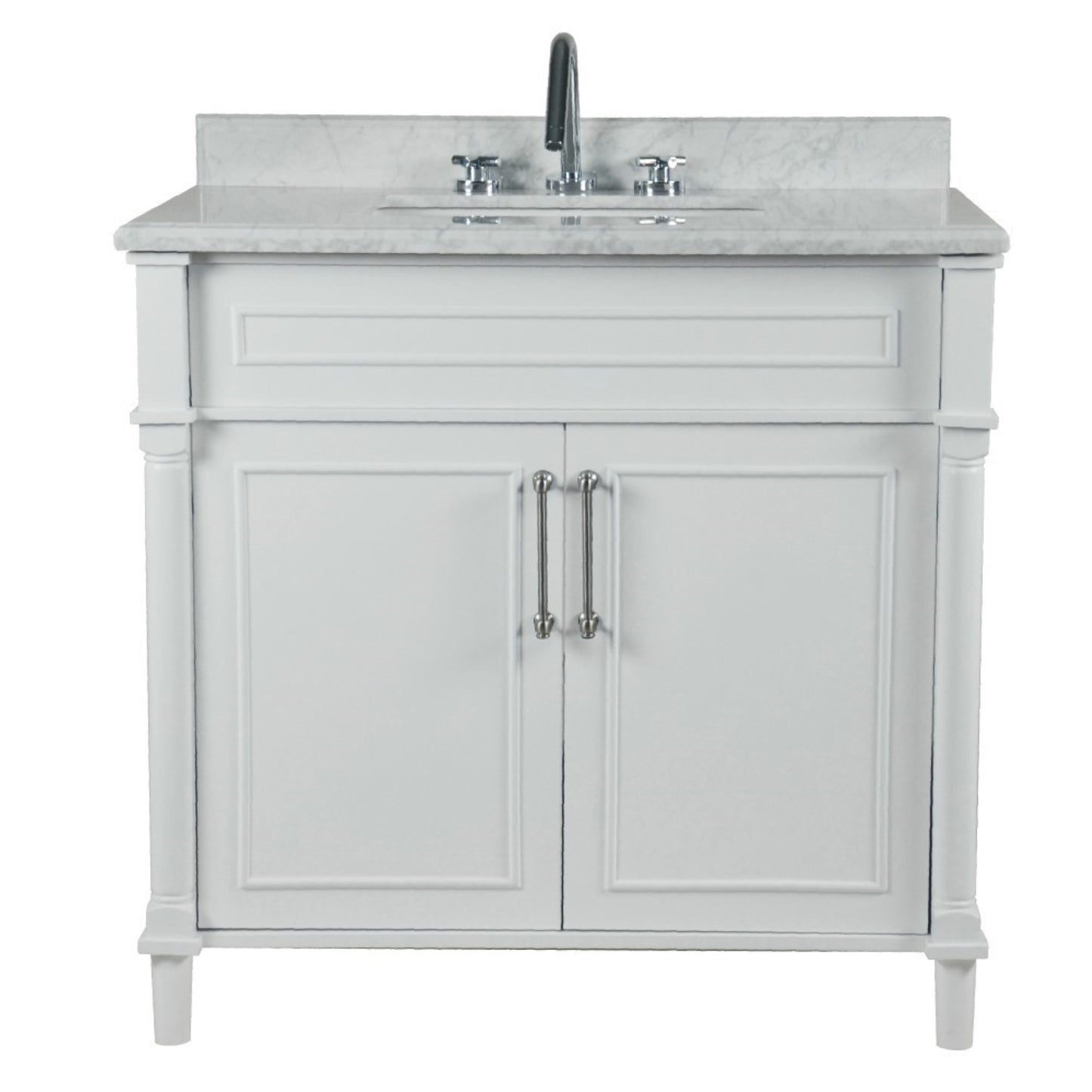 36" SINGLE VANITY IN WHITE WITH WHITE CARRRA MARBLE TOP