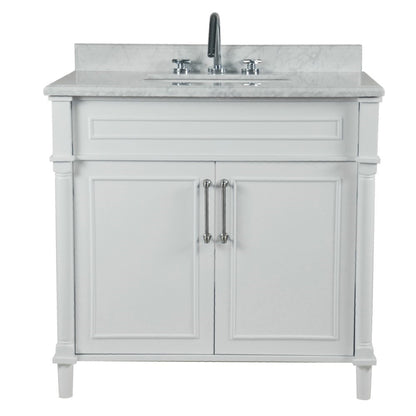 36" SINGLE VANITY IN WHITE WITH WHITE CARRRA MARBLE TOP