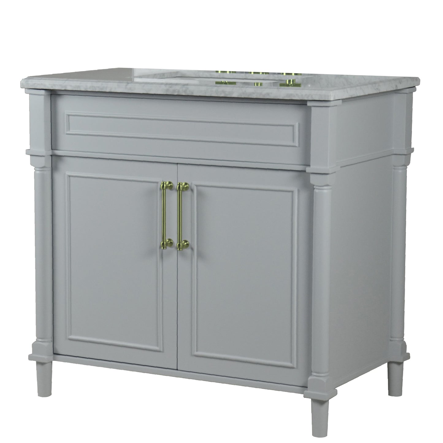 36" SINGLE VANITY IN L/GRAY WITH WHITE CARRRA MARBLE TOP
