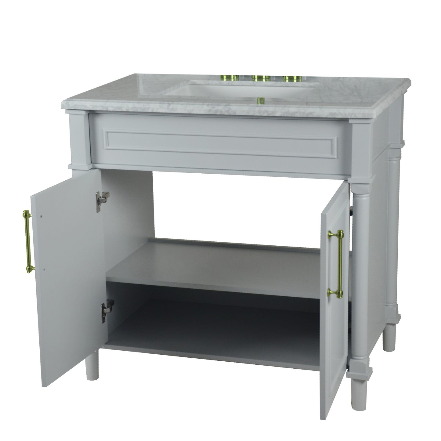 36" SINGLE VANITY IN L/GRAY WITH WHITE CARRRA MARBLE TOP