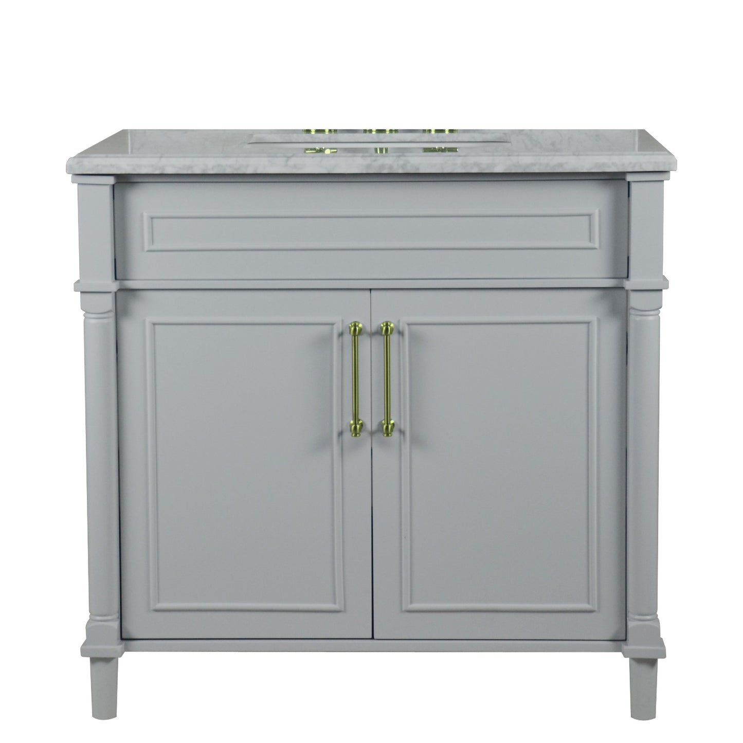 36" SINGLE VANITY IN L/GRAY WITH WHITE CARRRA MARBLE TOP