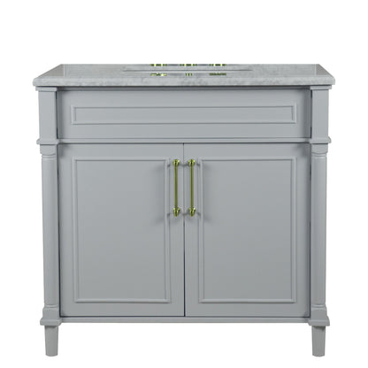 36" SINGLE VANITY IN L/GRAY WITH WHITE CARRRA MARBLE TOP