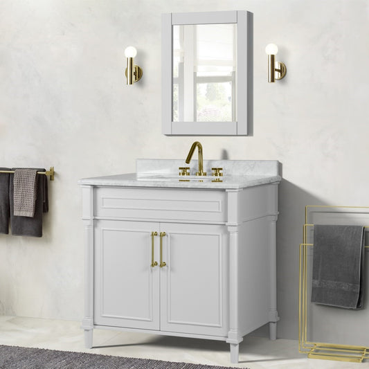 36" SINGLE VANITY IN WHITE WITH WHITE CARRRA MARBLE TOP