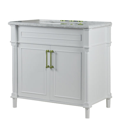 36" SINGLE VANITY IN WHITE WITH WHITE CARRRA MARBLE TOP