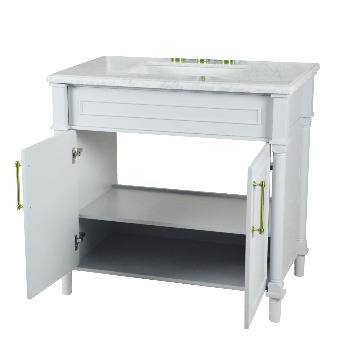 36" SINGLE VANITY IN WHITE WITH WHITE CARRRA MARBLE TOP