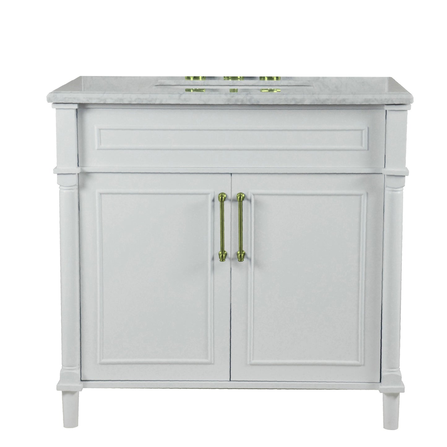 36" SINGLE VANITY IN WHITE WITH WHITE CARRRA MARBLE TOP