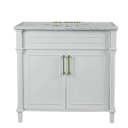 36" SINGLE VANITY IN WHITE WITH WHITE CARRRA MARBLE TOP