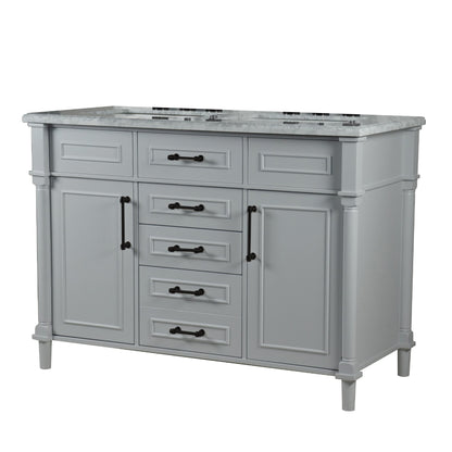 48" DOUBLE VANITY IN L/GRAY WITH WHITE CARRRA MARBLE TOP
