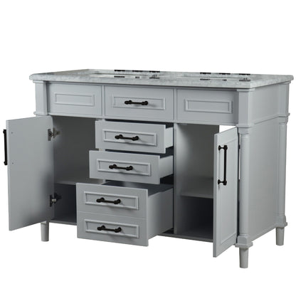 48" DOUBLE VANITY IN L/GRAY WITH WHITE CARRRA MARBLE TOP