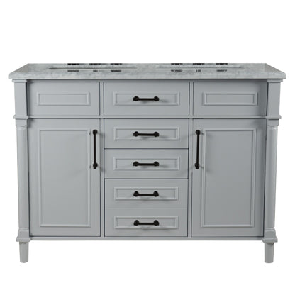 48" DOUBLE VANITY IN L/GRAY WITH WHITE CARRRA MARBLE TOP