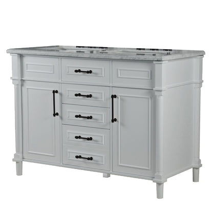 48" DOUBLE VANITY IN WHITE WITH WHITE CARRRA MARBLE TOP