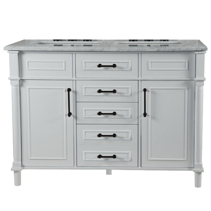 48" DOUBLE VANITY IN WHITE WITH WHITE CARRRA MARBLE TOP
