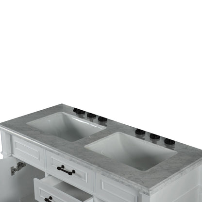 48" DOUBLE VANITY IN WHITE WITH WHITE CARRRA MARBLE TOP