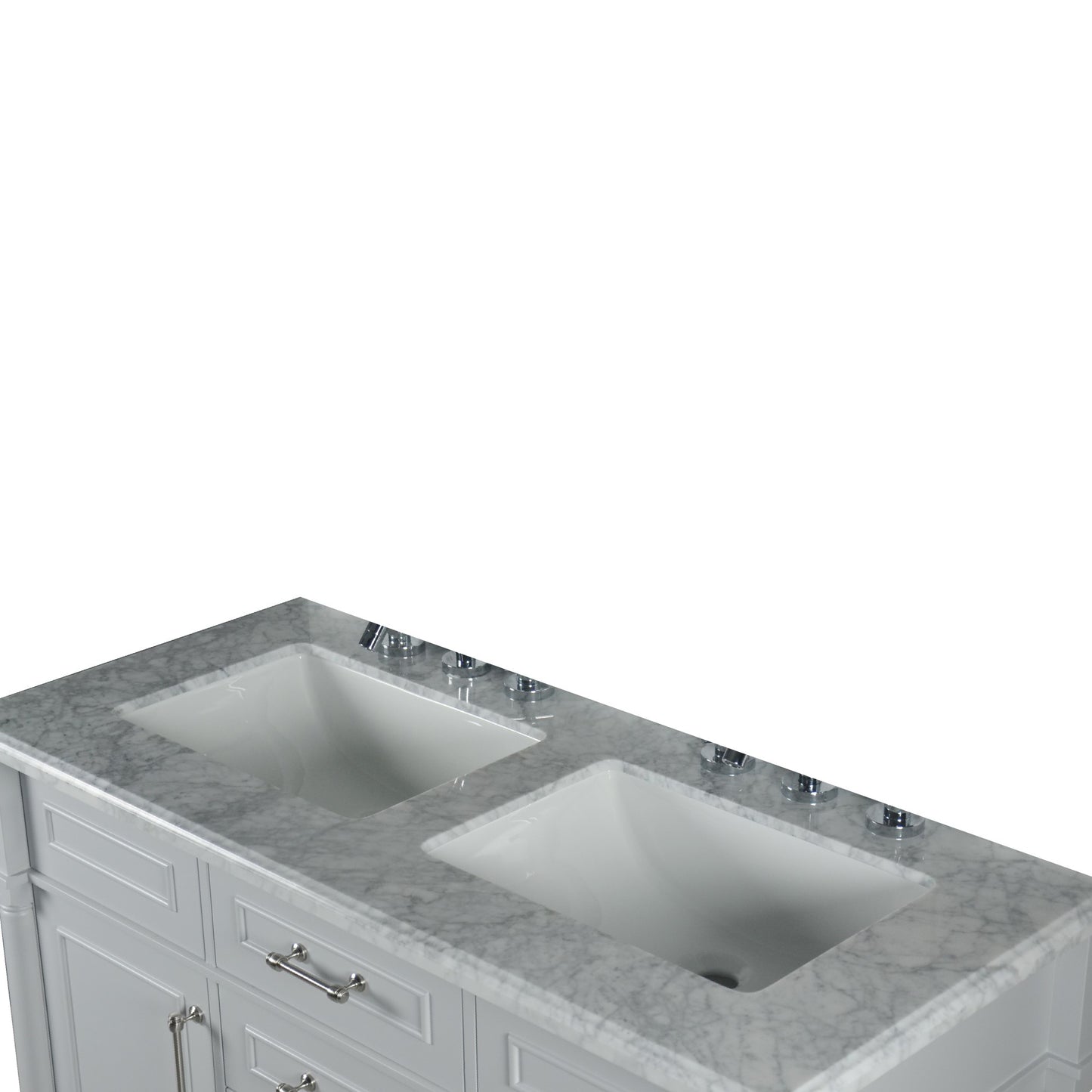 48" DOUBLE VANITY IN L/GRAY WITH WHITE CARRRA MARBLE TOP