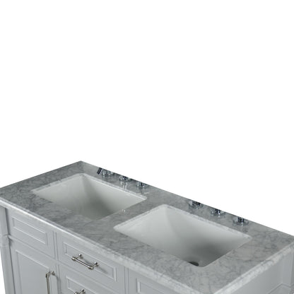48" DOUBLE VANITY IN L/GRAY WITH WHITE CARRRA MARBLE TOP