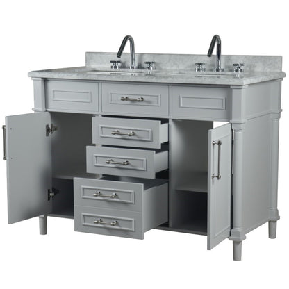 48" DOUBLE VANITY IN L/GRAY WITH WHITE CARRRA MARBLE TOP