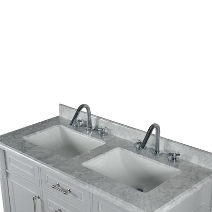 48" DOUBLE VANITY IN L/GRAY WITH WHITE CARRRA MARBLE TOP