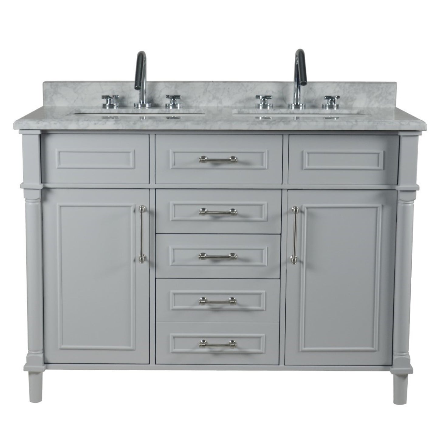 48" DOUBLE VANITY IN L/GRAY WITH WHITE CARRRA MARBLE TOP