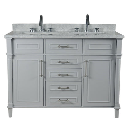 48" DOUBLE VANITY IN L/GRAY WITH WHITE CARRRA MARBLE TOP