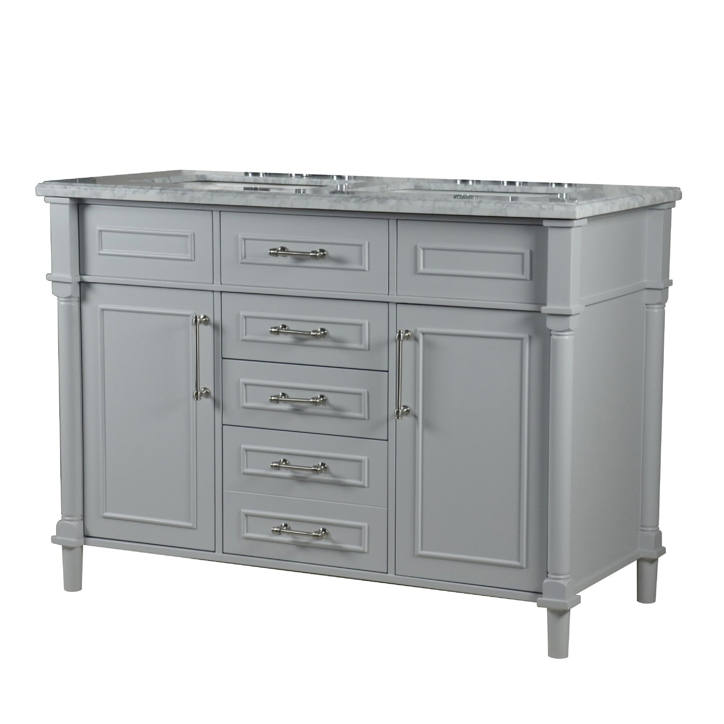 48" DOUBLE VANITY IN L/GRAY WITH WHITE CARRRA MARBLE TOP