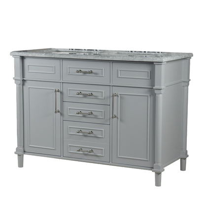 48" DOUBLE VANITY IN L/GRAY WITH WHITE CARRRA MARBLE TOP