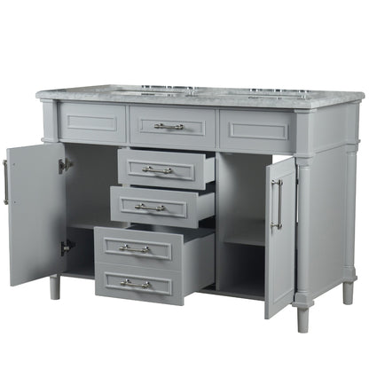 48" DOUBLE VANITY IN L/GRAY WITH WHITE CARRRA MARBLE TOP