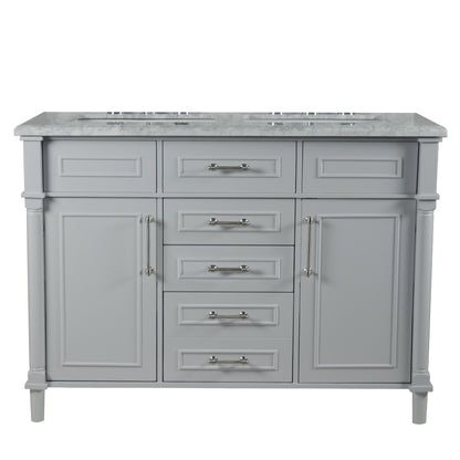 48" DOUBLE VANITY IN L/GRAY WITH WHITE CARRRA MARBLE TOP