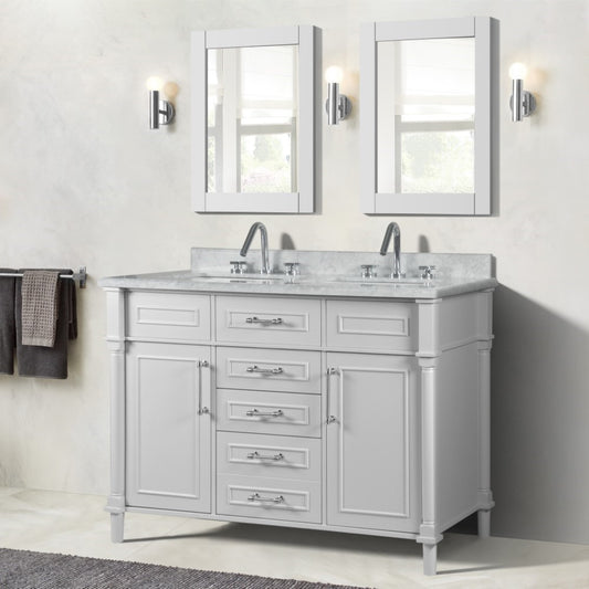 48" DOUBLE VANITY IN WHITE WITH WHITE CARRRA MARBLE TOP