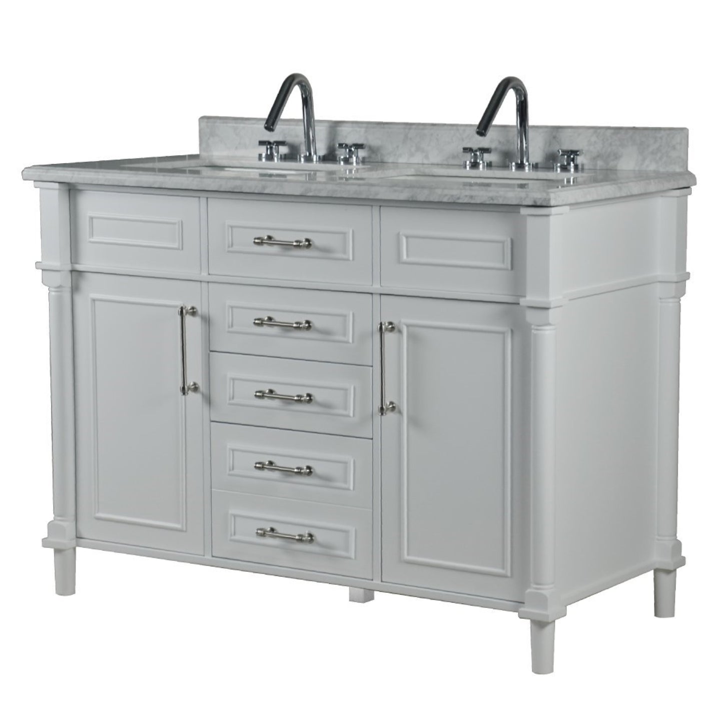48" DOUBLE VANITY IN WHITE WITH WHITE CARRRA MARBLE TOP