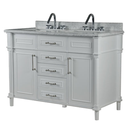 48" DOUBLE VANITY IN WHITE WITH WHITE CARRRA MARBLE TOP