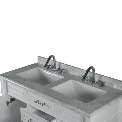 48" DOUBLE VANITY IN WHITE WITH WHITE CARRRA MARBLE TOP