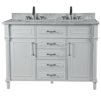 48" DOUBLE VANITY IN WHITE WITH WHITE CARRRA MARBLE TOP