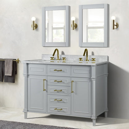 48" DOUBLE VANITY IN L/GRAY WITH WHITE CARRRA MARBLE TOP