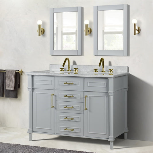 48" DOUBLE VANITY IN L/GRAY WITH WHITE CARRRA MARBLE TOP