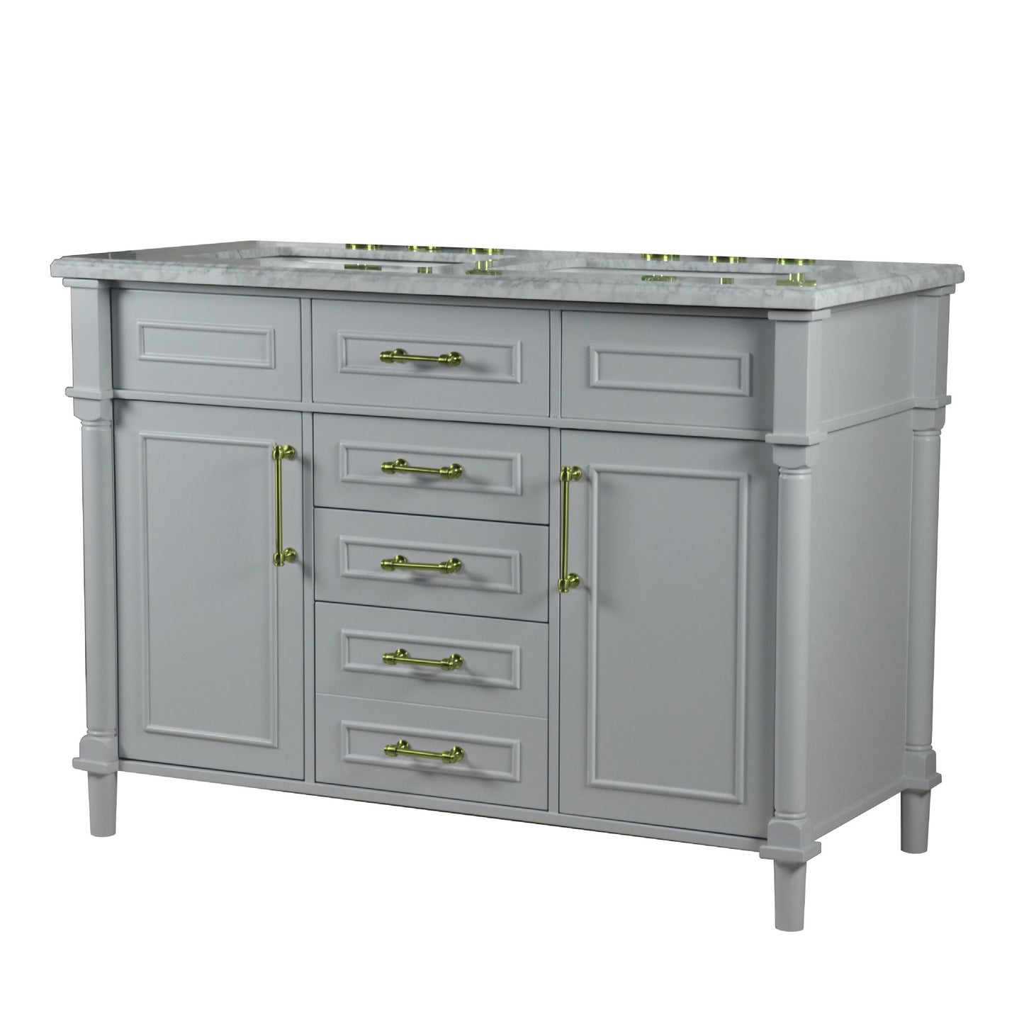 48" DOUBLE VANITY IN L/GRAY WITH WHITE CARRRA MARBLE TOP