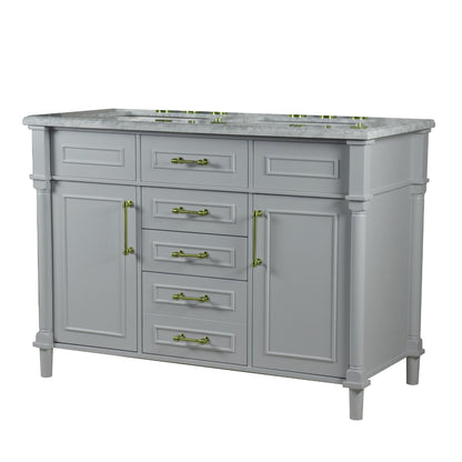48" DOUBLE VANITY IN L/GRAY WITH WHITE CARRRA MARBLE TOP