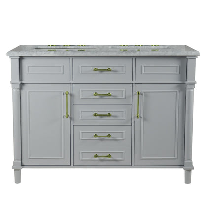 48" DOUBLE VANITY IN L/GRAY WITH WHITE CARRRA MARBLE TOP